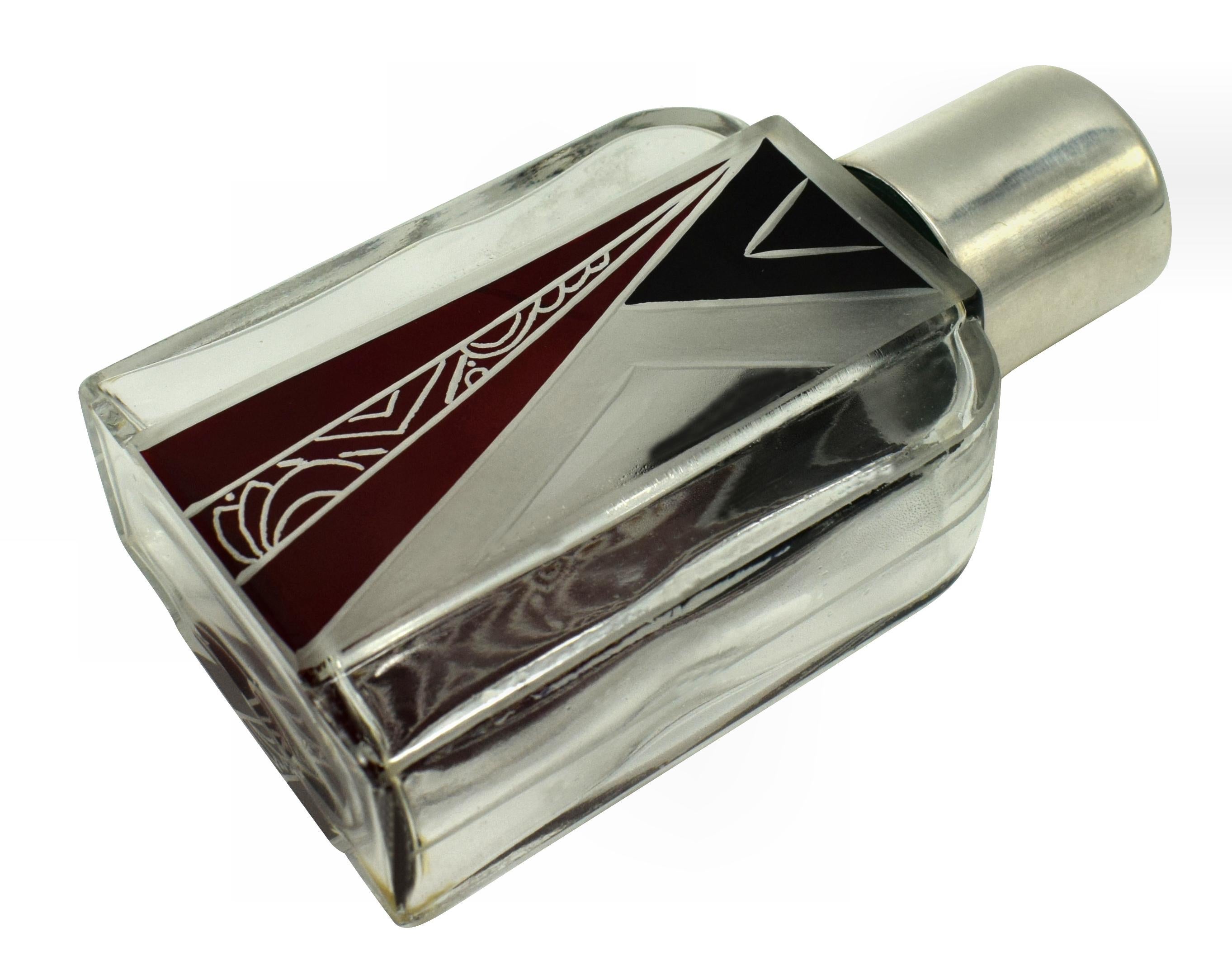 20th Century Art Deco Gents Glass and Silver Cologne Bottle, circa 1930