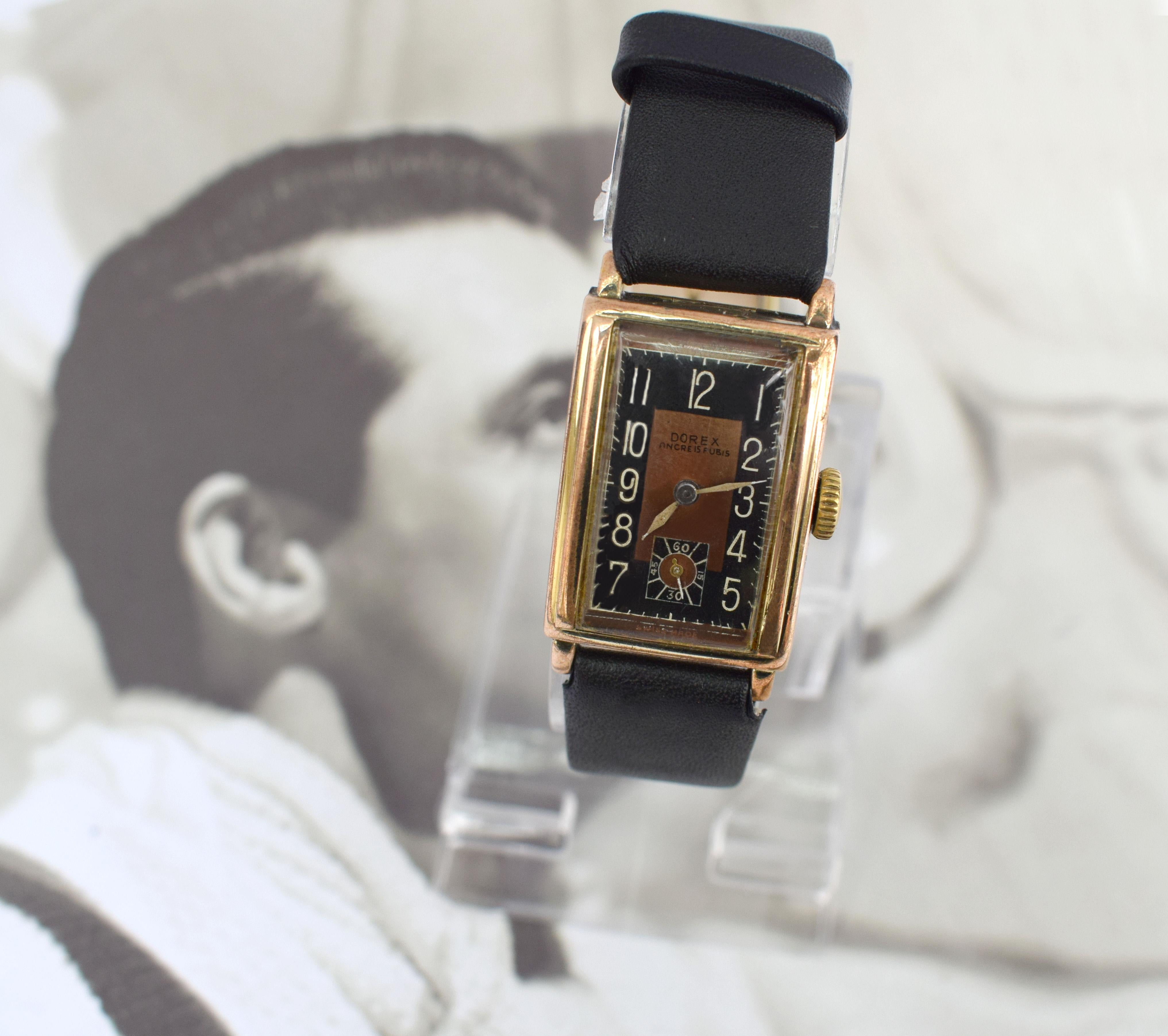 Art Deco Gents Gold-Plated Wristwatch by Dorex, Swiss, circa 1930 In Good Condition In Westward ho, GB