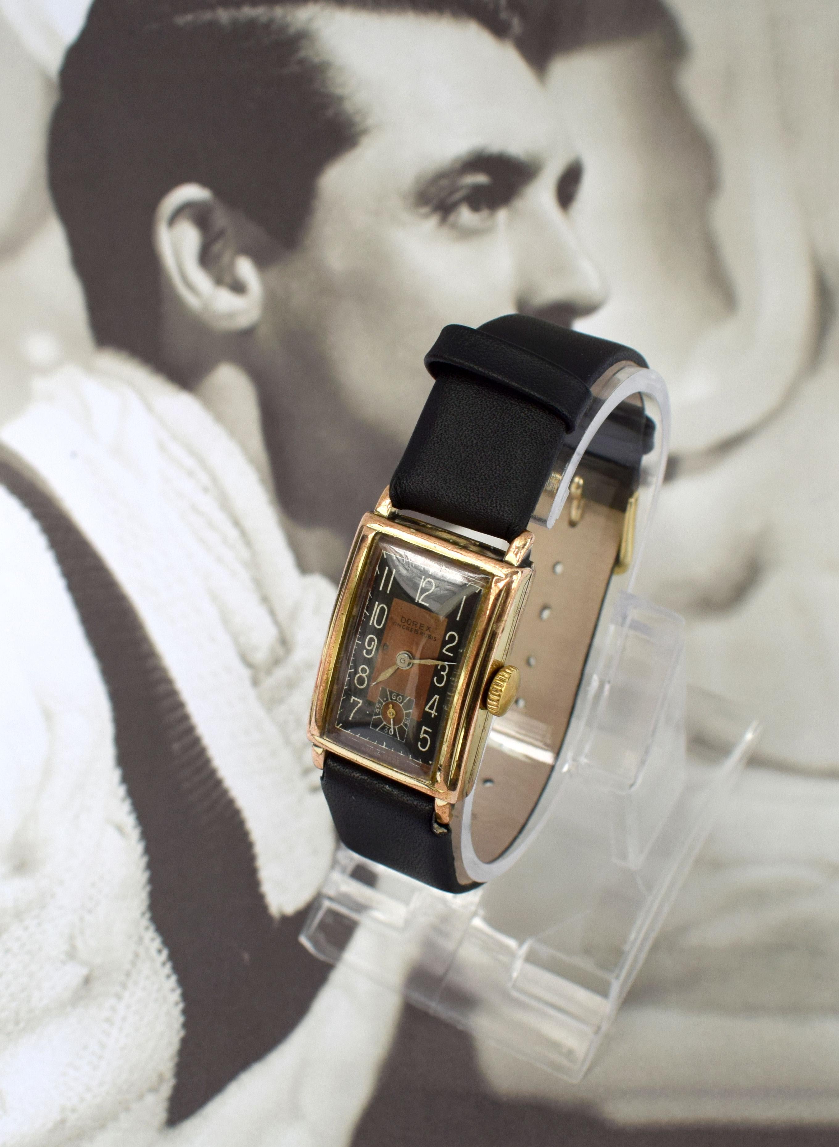 Art Deco Gents Gold-Plated Wristwatch by Dorex, Swiss, circa 1930 1