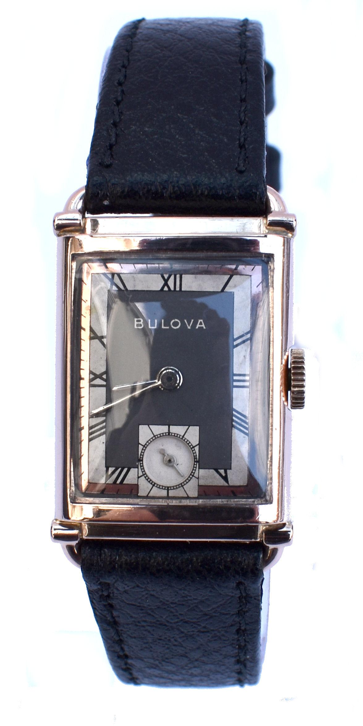 Art Deco Gents President Wristwatch 14k Rose GF, 21 Jewels, by Bulova, c1942 5