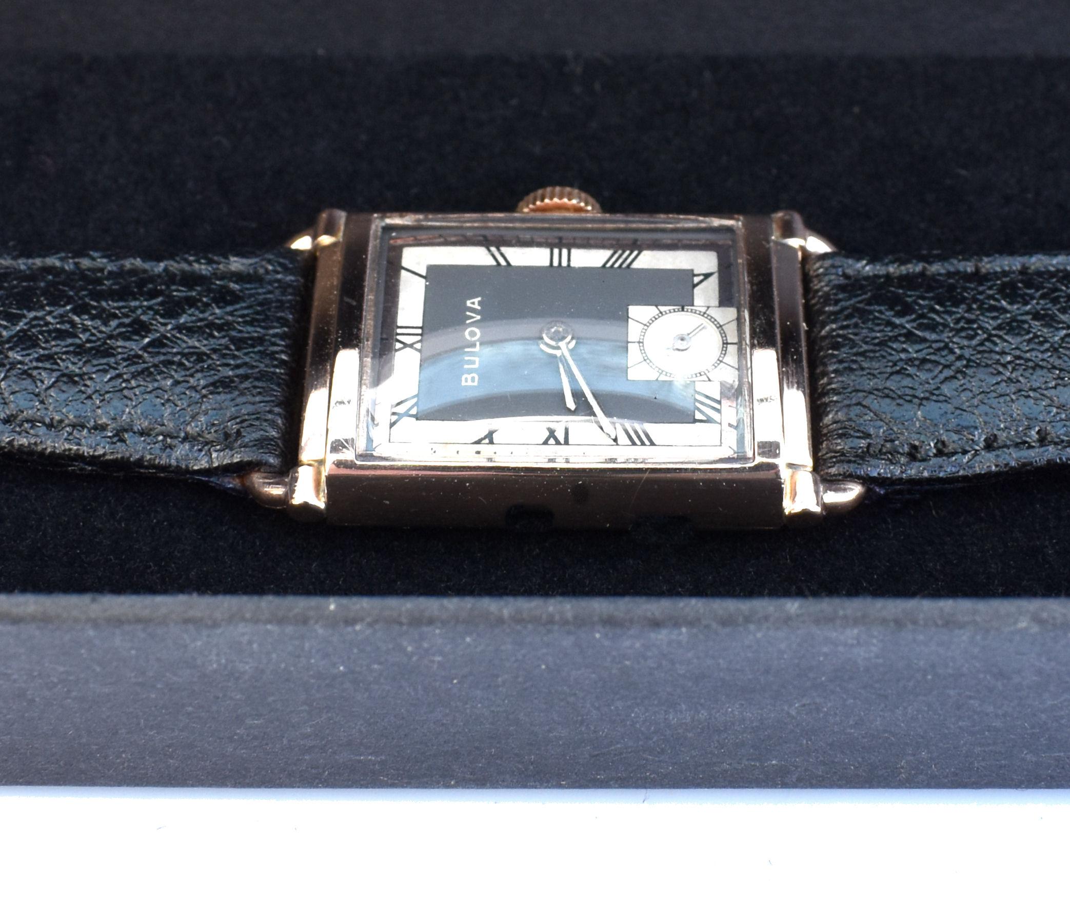 Art Deco Gents President Wristwatch 14k Rose GF, 21 Jewels, by Bulova, c1942 In Excellent Condition In Westward ho, GB
