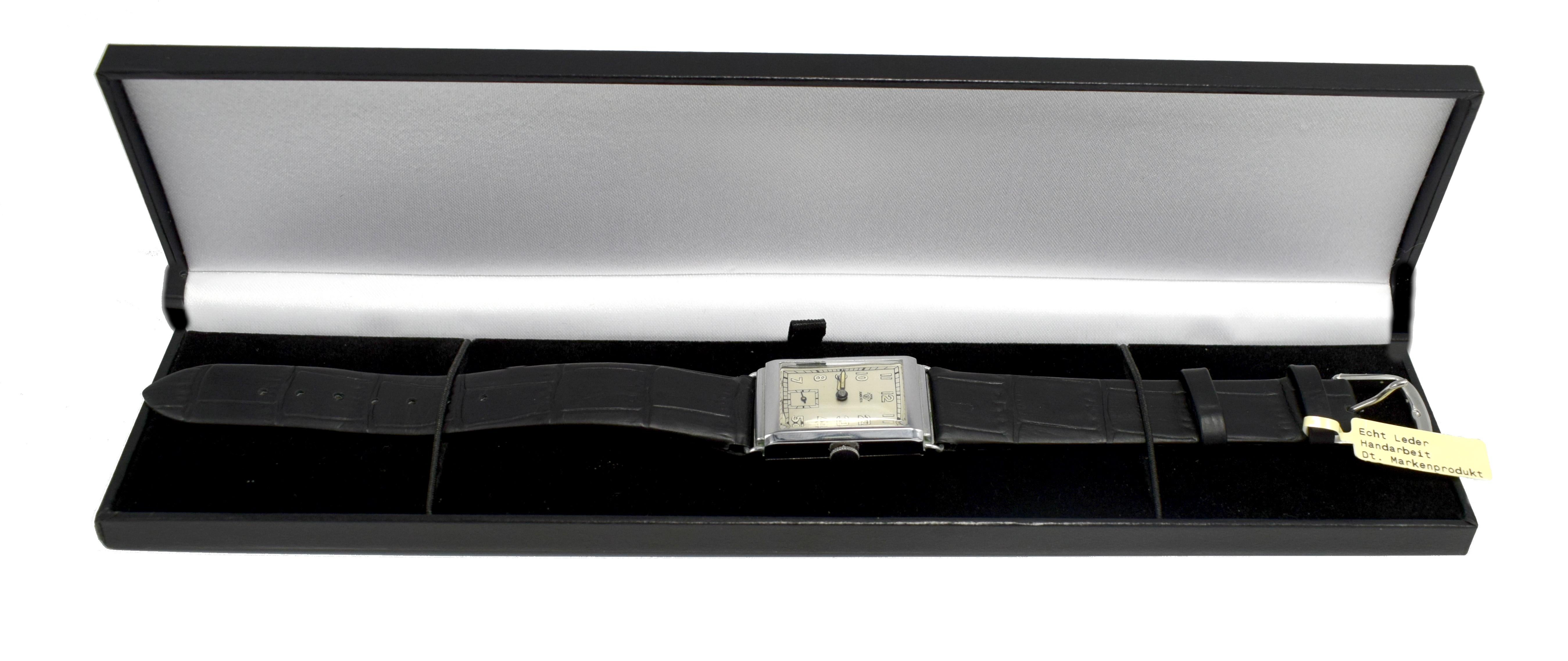 Art Deco Gents Streamline Chrome Wristwatch, Never Used, Newly Serviced, c 1930 6