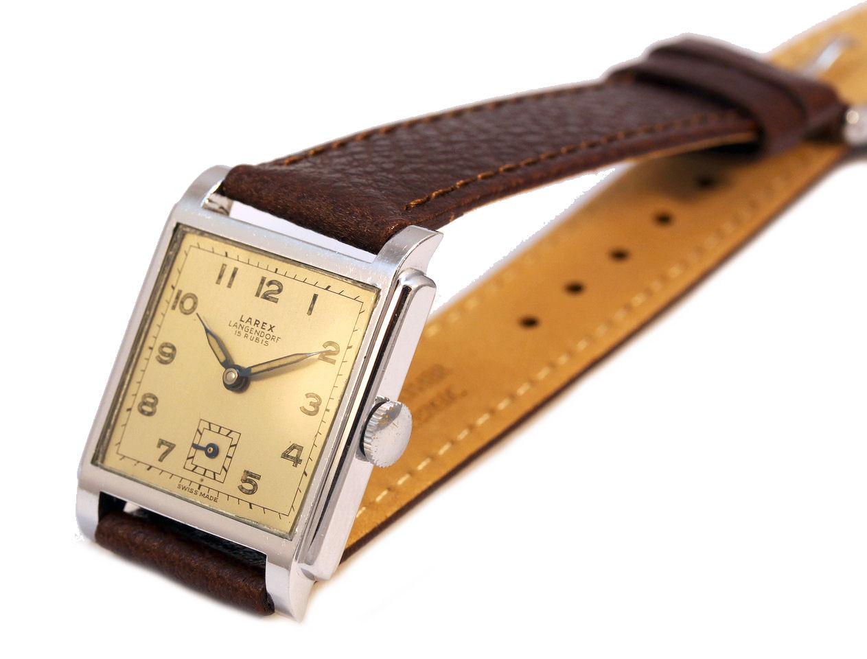 Schweizer Hand-Armbanduhr im Art déco-Stil von Larex, um 1939 im Angebot 1