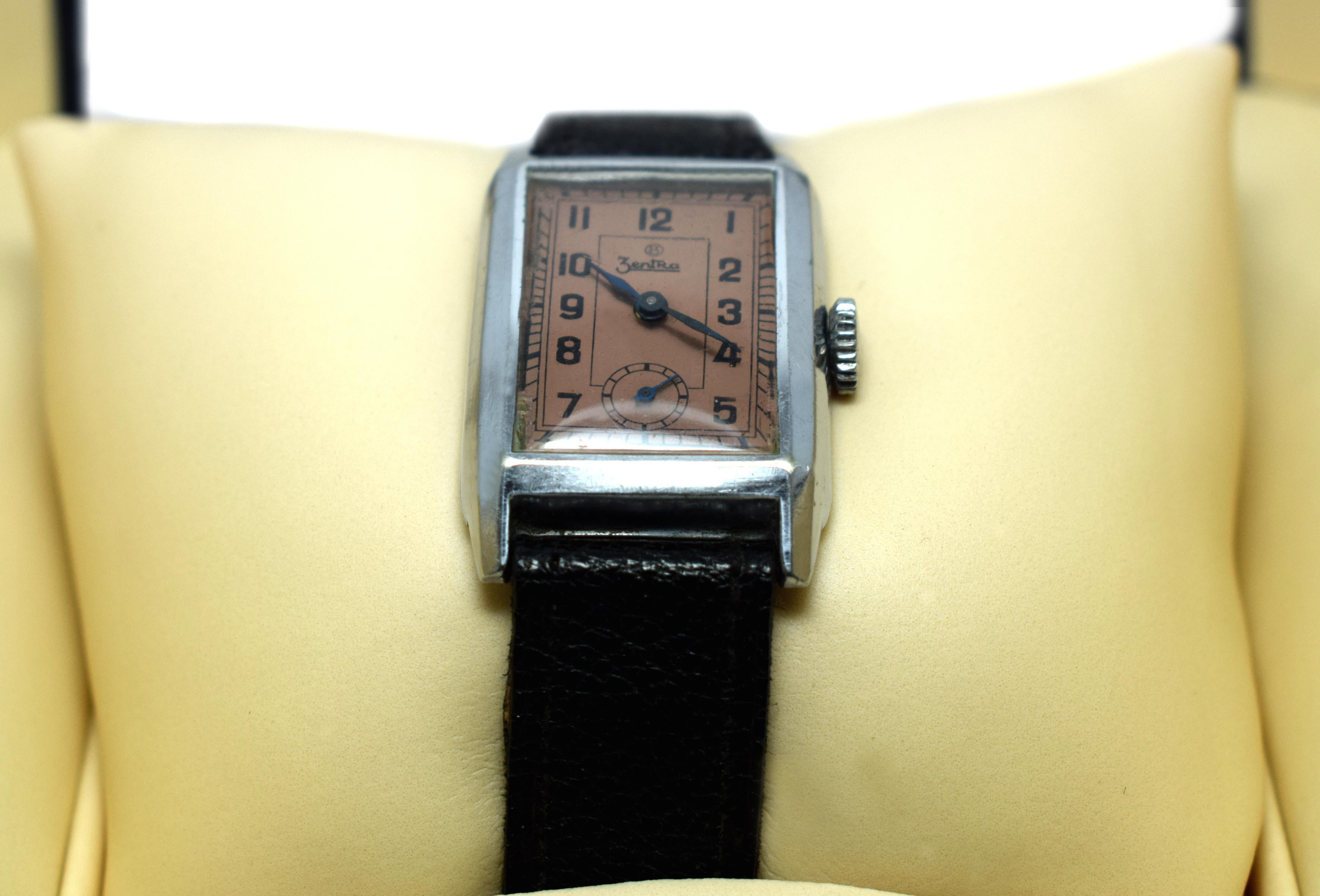 Art Deco Gents Tank Style Wrist Watch, 1930s, Zentra 2