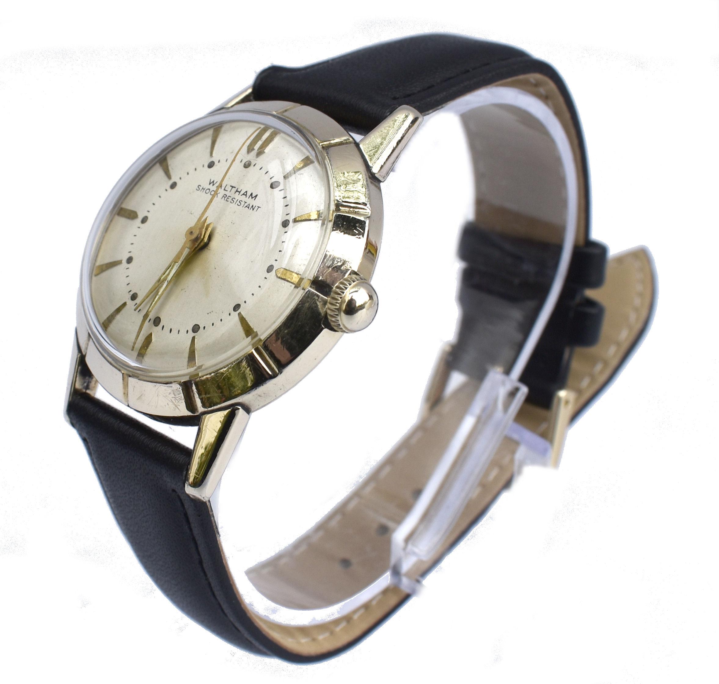 Art Deco Herren Waltham 10k vergoldete Art déco-Armbanduhr, neu gewartet, ca. 1940er Jahre im Angebot 5