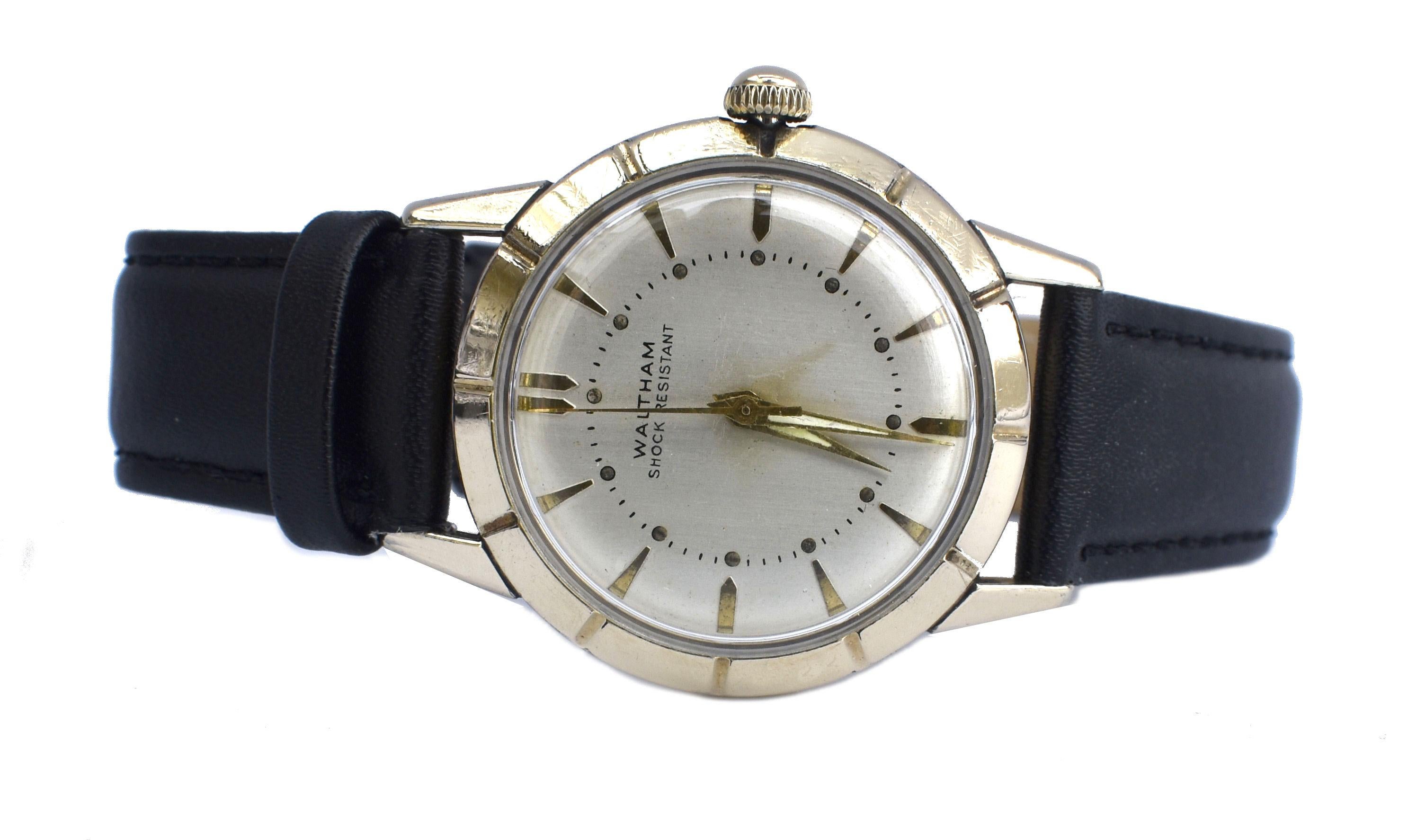 Men's Art Deco Gents Waltham 10k Gold Plated Wrist Watch, Newly Serviced, c1940's