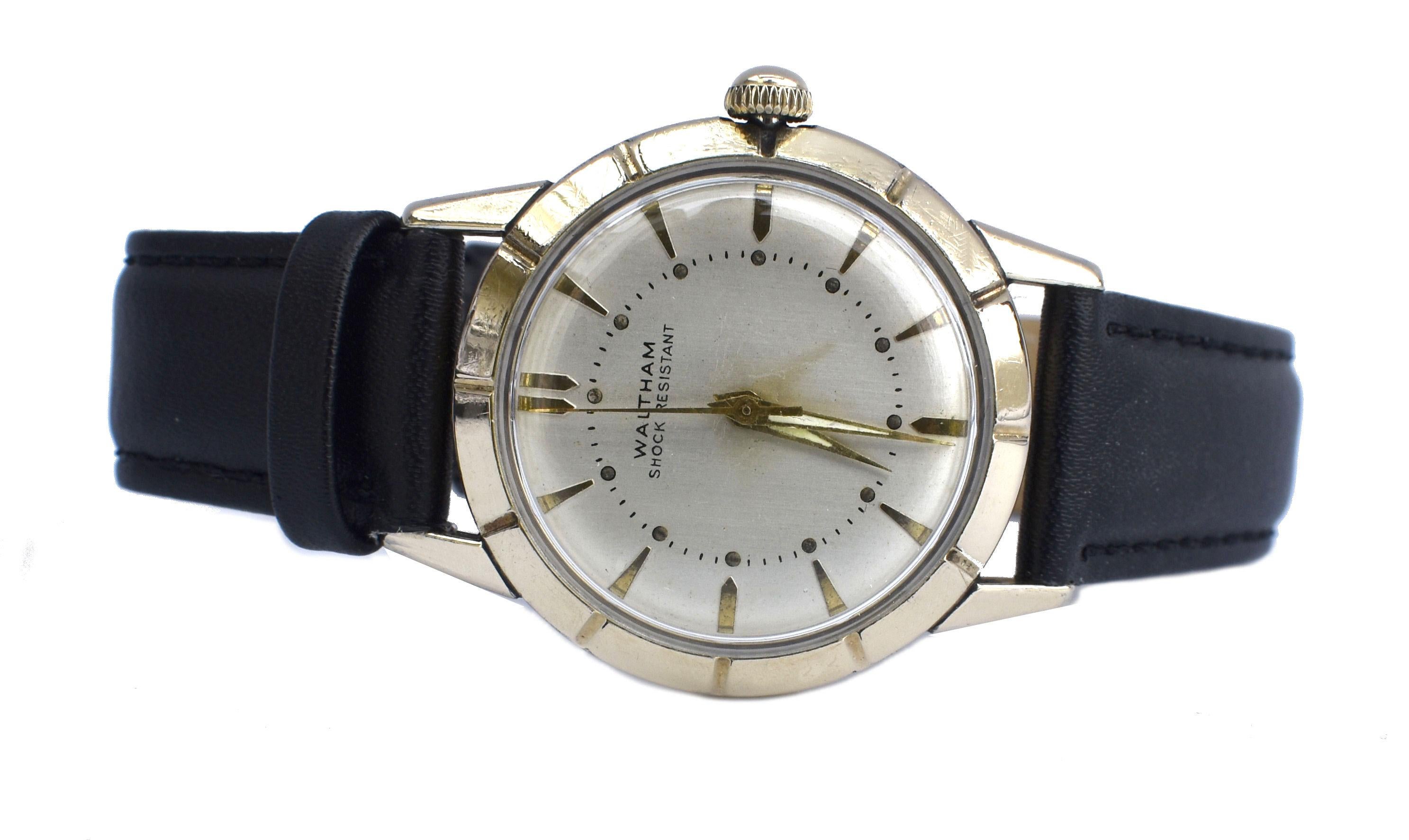 Art Deco Herren Waltham 10k vergoldete Art déco-Armbanduhr, neu gewartet, ca. 1940er Jahre im Angebot 2