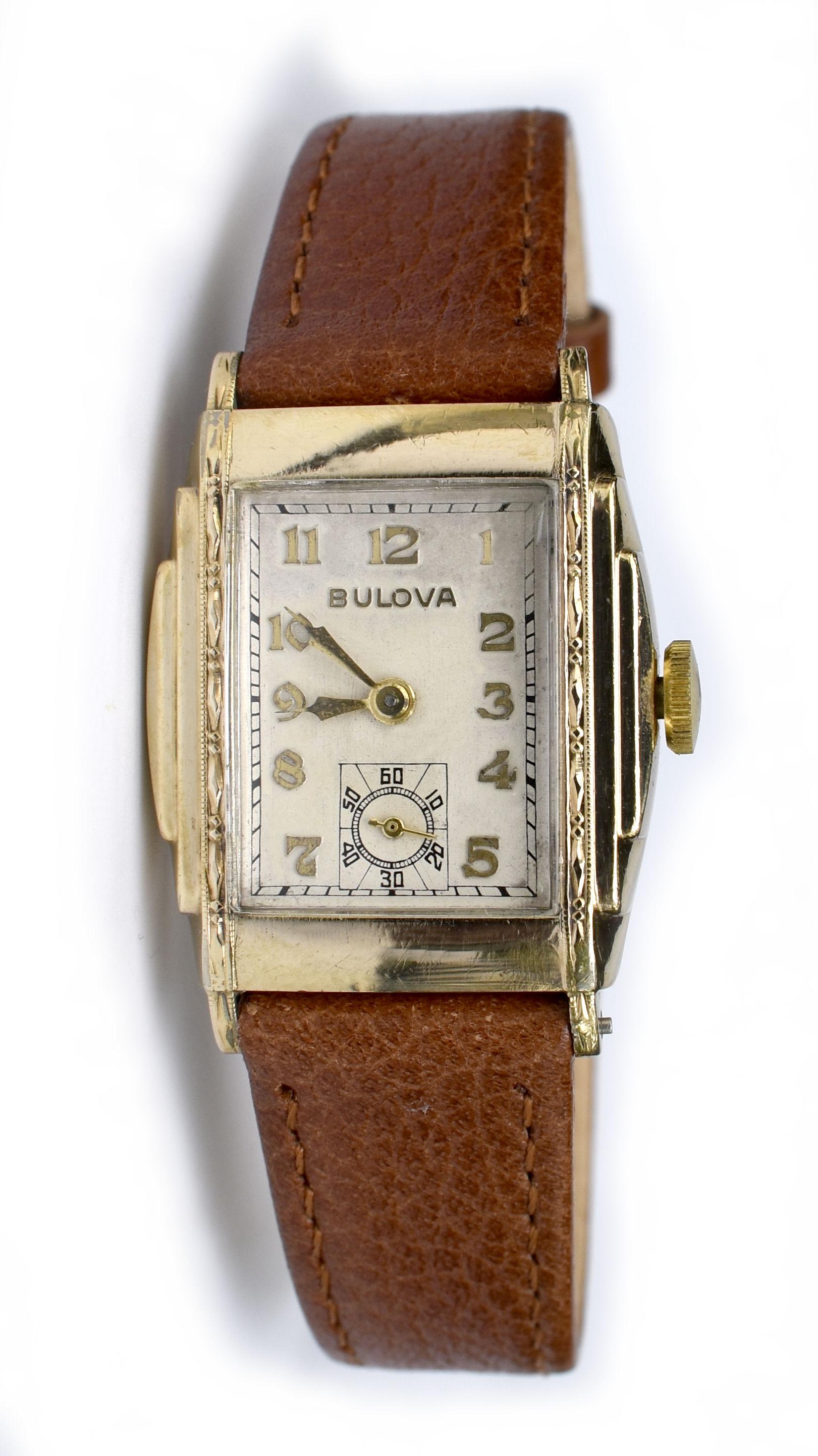 Art Deco Gents Watch, 10k Gold, By Bulova, Serviced, c1936 1