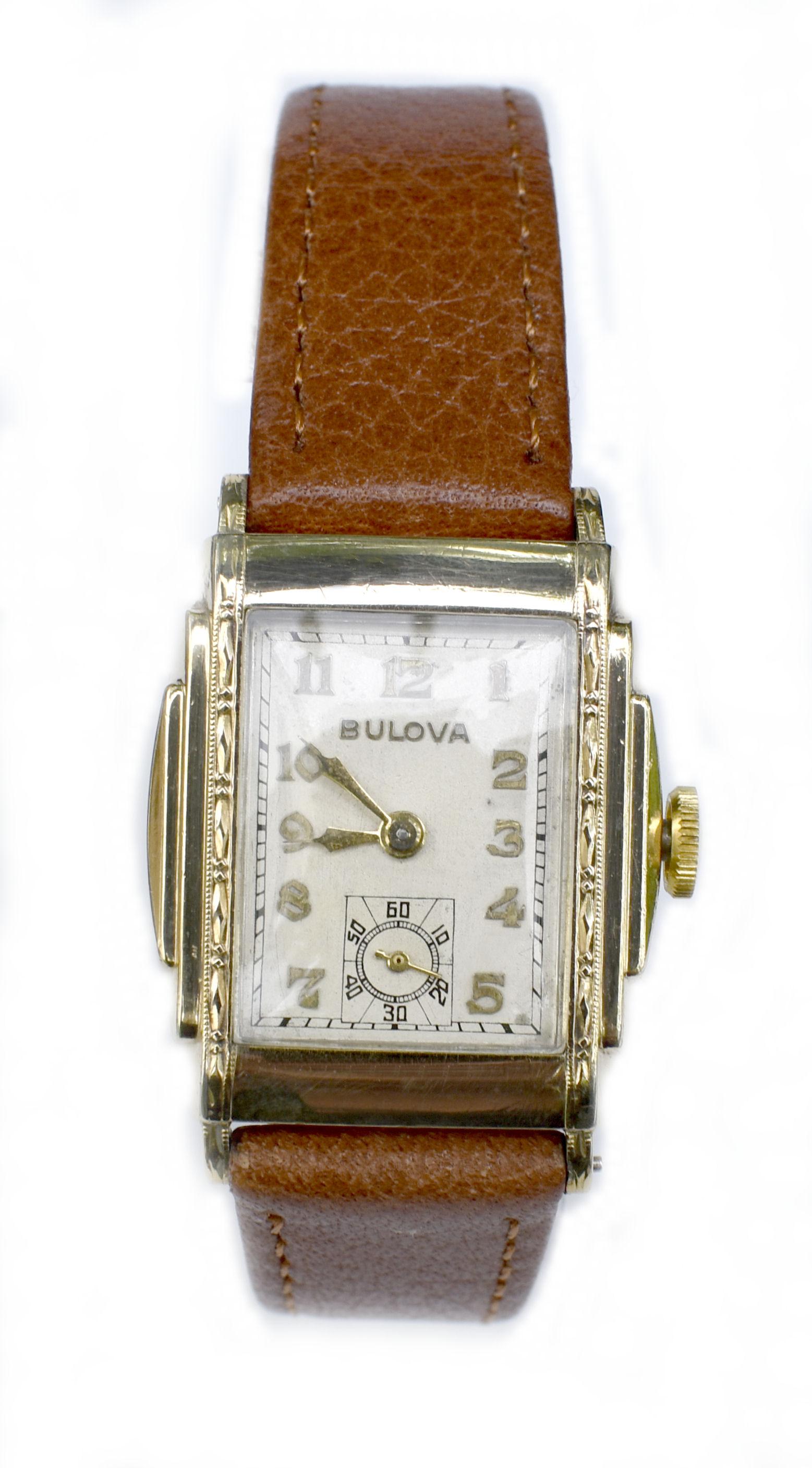 Art Deco Gents Watch, 10k Gold, By Bulova, Serviced, c1936 2