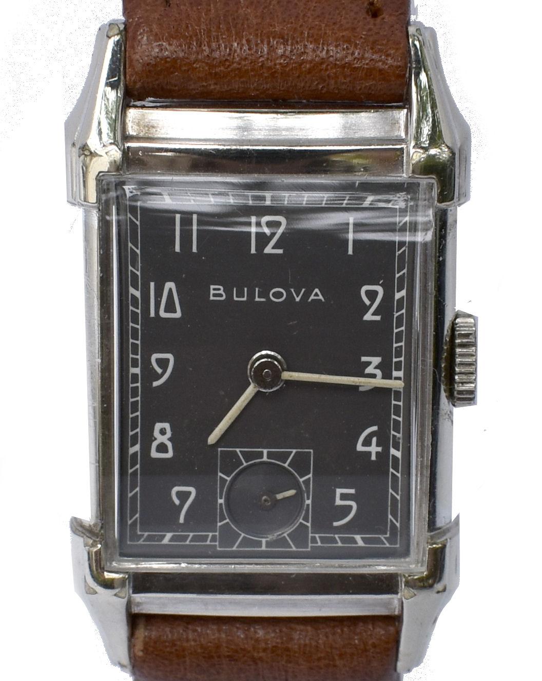 Men's Art Deco Gents White Gold Filled Wrist Watch, Bulova, Fully Serviced, c1948