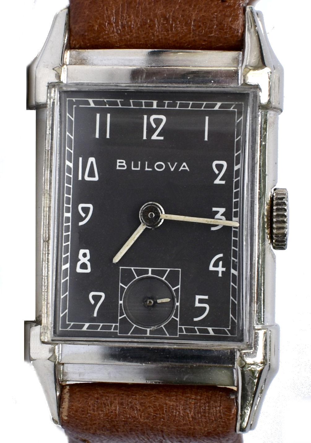 Art Deco Gents White Gold Filled Wrist Watch, Bulova, Fully Serviced, c1948 1