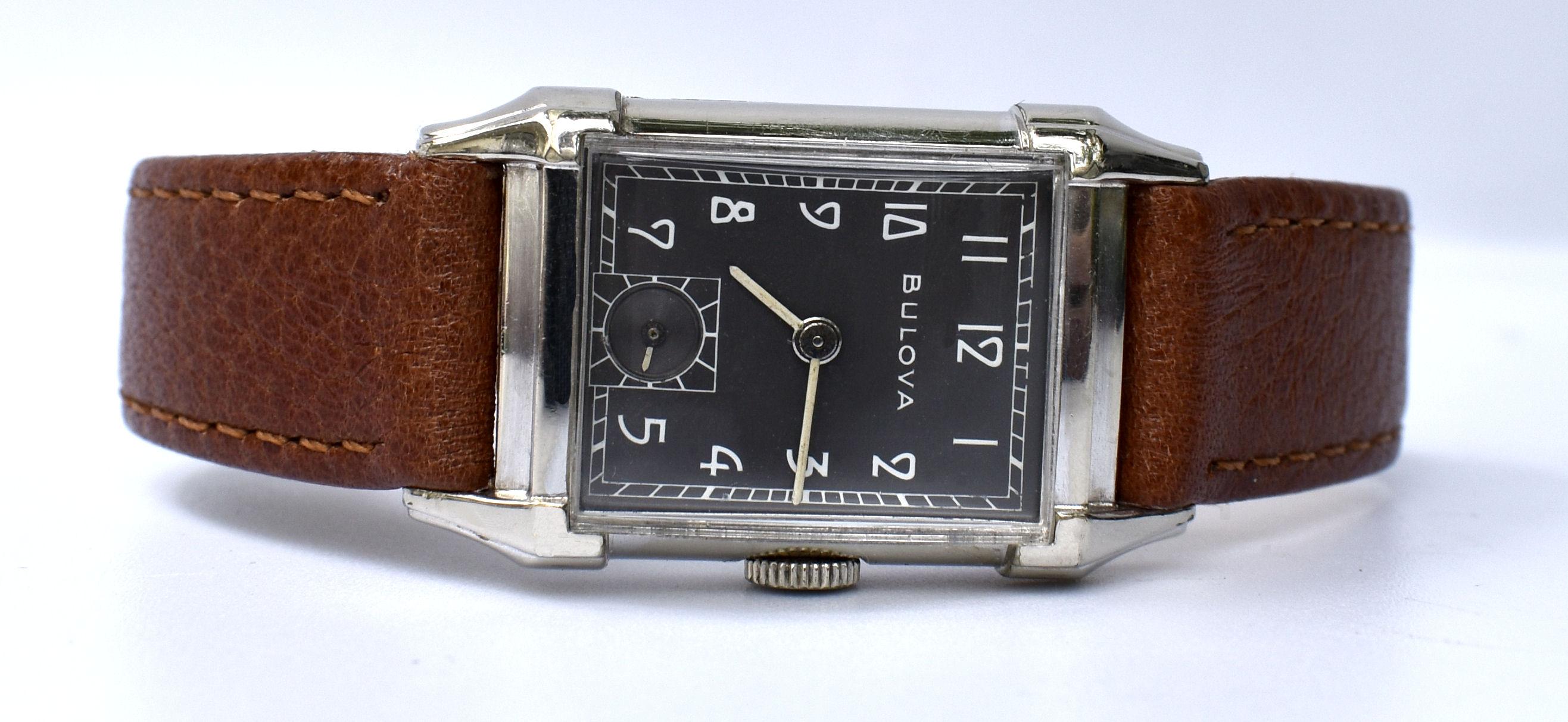 Art Deco Gents White Gold Filled Wrist Watch, Bulova, Fully Serviced, c1948 2