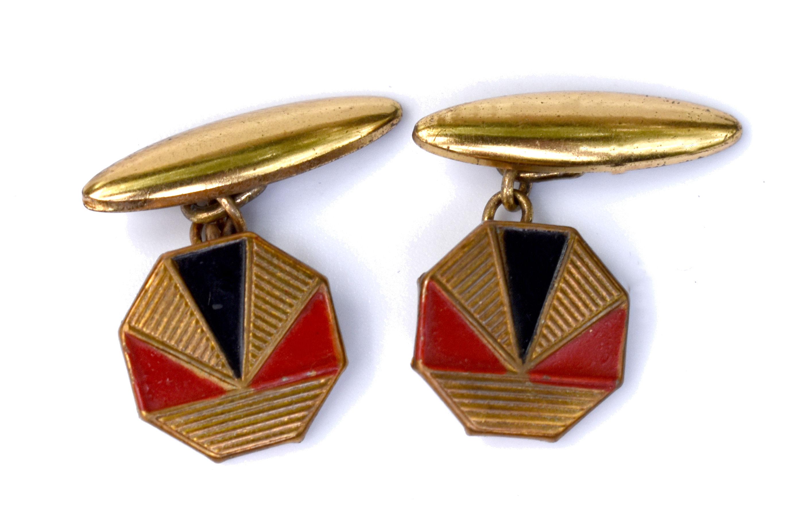 Art Deco Gents's Matching Pair of Enamel Cufflinks, 1930s For Sale 1