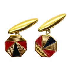 Paire de boutons de manchette Art Déco en émail pour hommes, années 1930