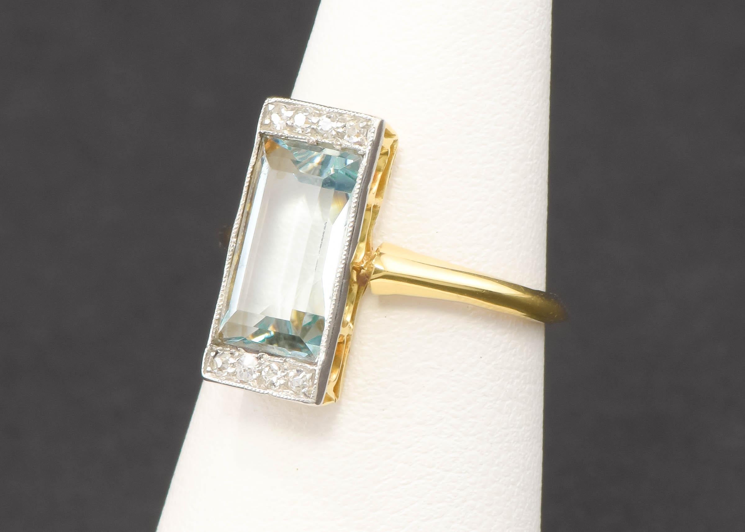 Single Cut Art Deco Geometric Aquamarine Diamond Ring For Sale