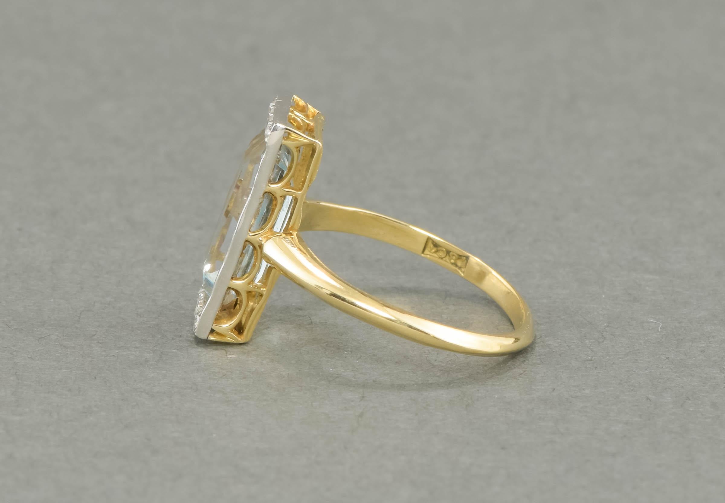Art Deco Geometric Aquamarine Diamond Ring For Sale 1