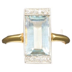Art Deco Geometric Aquamarine Diamond Ring