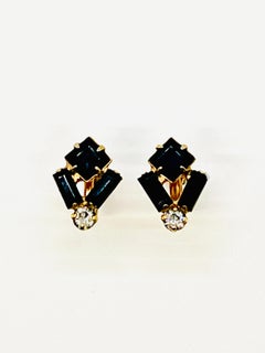 Art Deco Geometric Black Baguette Screwback Earrings