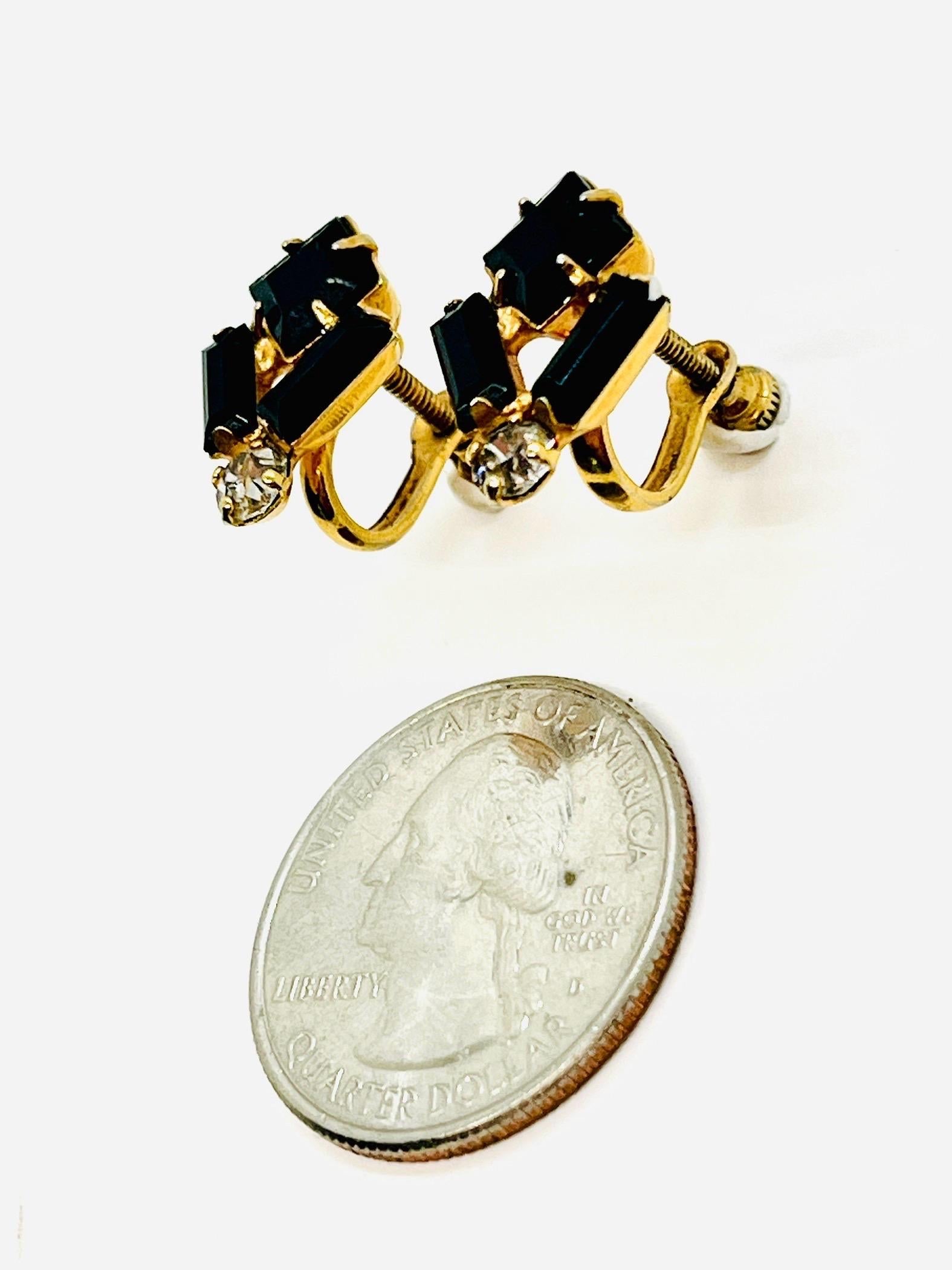 Women's Art Deco Geometric Black Baguette Screwback Earrings For Sale