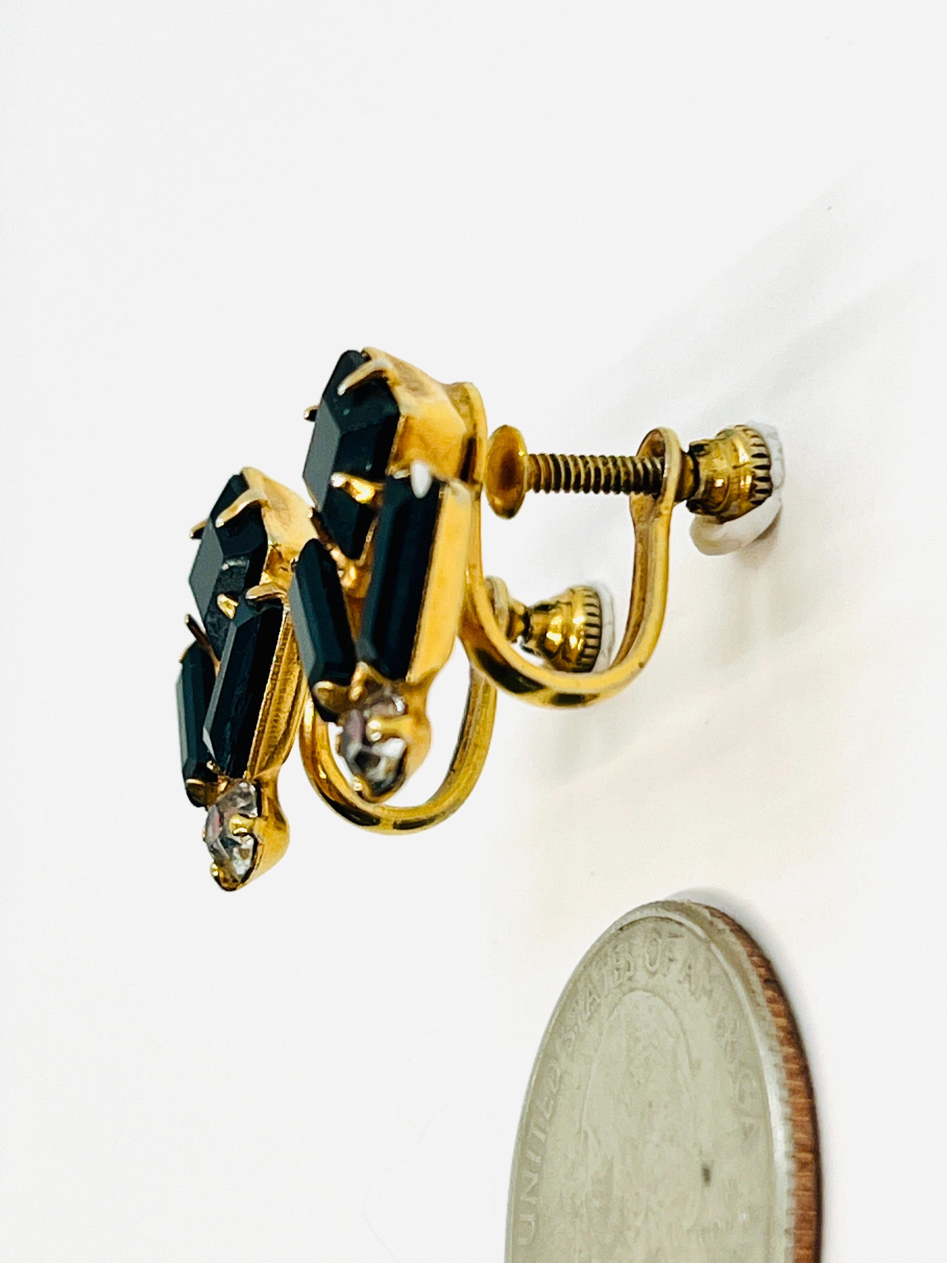 Art Deco Geometric Black Baguette Screwback Earrings For Sale 1