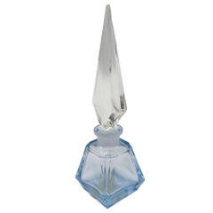 Bouteille à parfum Art Déco en cristal bleu géométrique par Irice Allemagne de l'Ouest