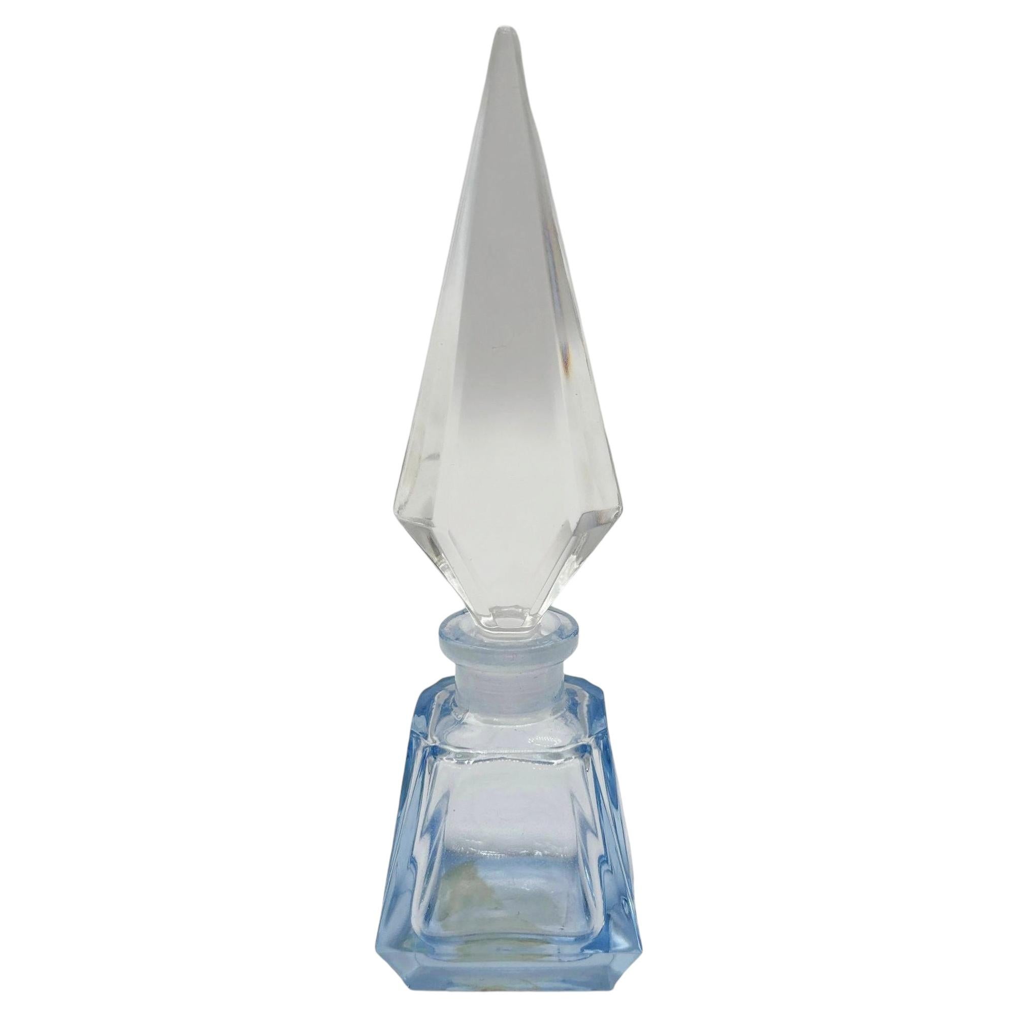 Art Deco Geometric Blue Crystal Perfume Bottle by Irice West Germany