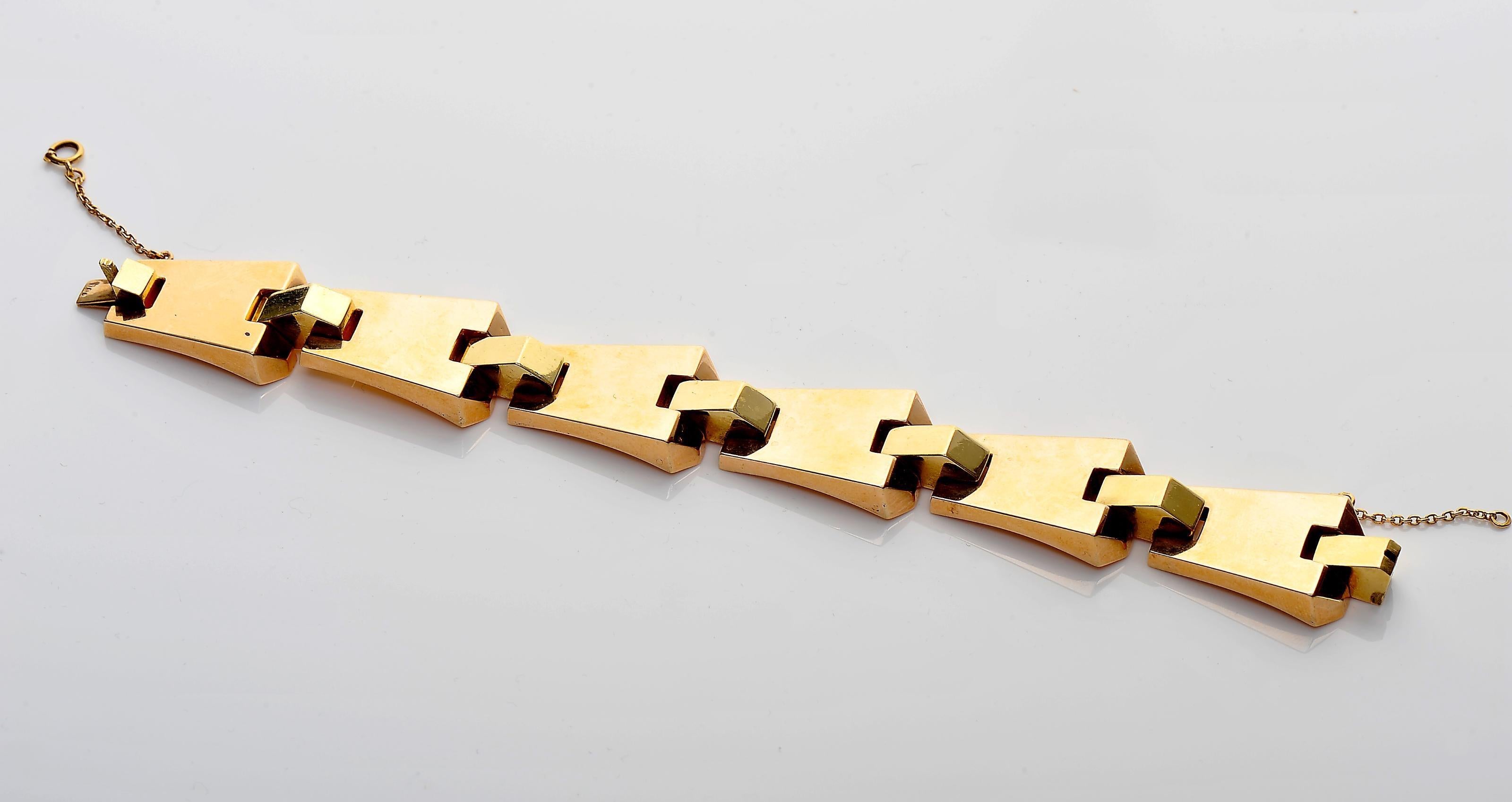 Bracelet géométrique Art déco en or bicolore jaune et rose 19,2 carats, provenance des années 1930 Bon état - En vente à Lisbon, PT