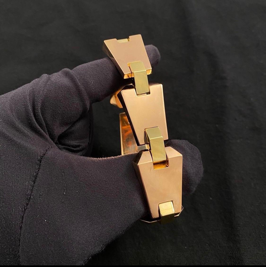 Bracelet géométrique Art déco en or bicolore jaune et rose 19,2 carats, provenance des années 1930 Pour femmes en vente