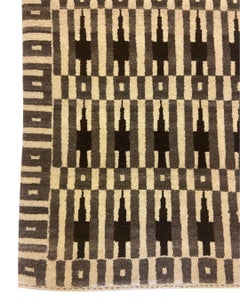 Art Deco Geometric Carpet, Hand-Knotted Gray, Deep Brown, and Beige Wool 2′ × 3′