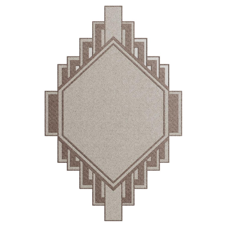 Geometric Border Rug Design Art Deco Geometric Design Bright Pastel Rug in Lyocell, Gray For Sale ...