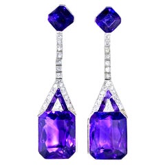 Art Deco Geometric Diamond and Amethyst Earrings, circa 1930