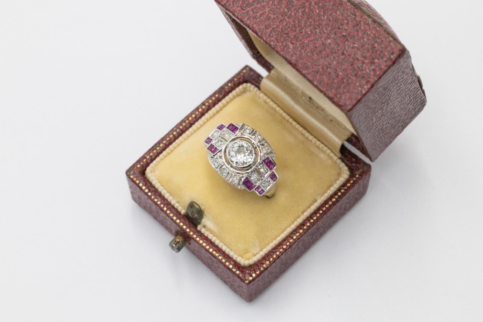 Art Deco Geometric Diamond and Ruby Ring For Sale 5