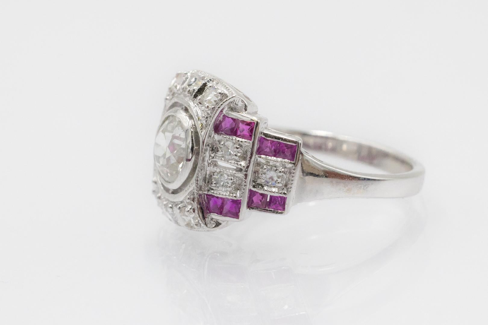 Art Deco Geometric Diamond and Ruby Ring For Sale 2