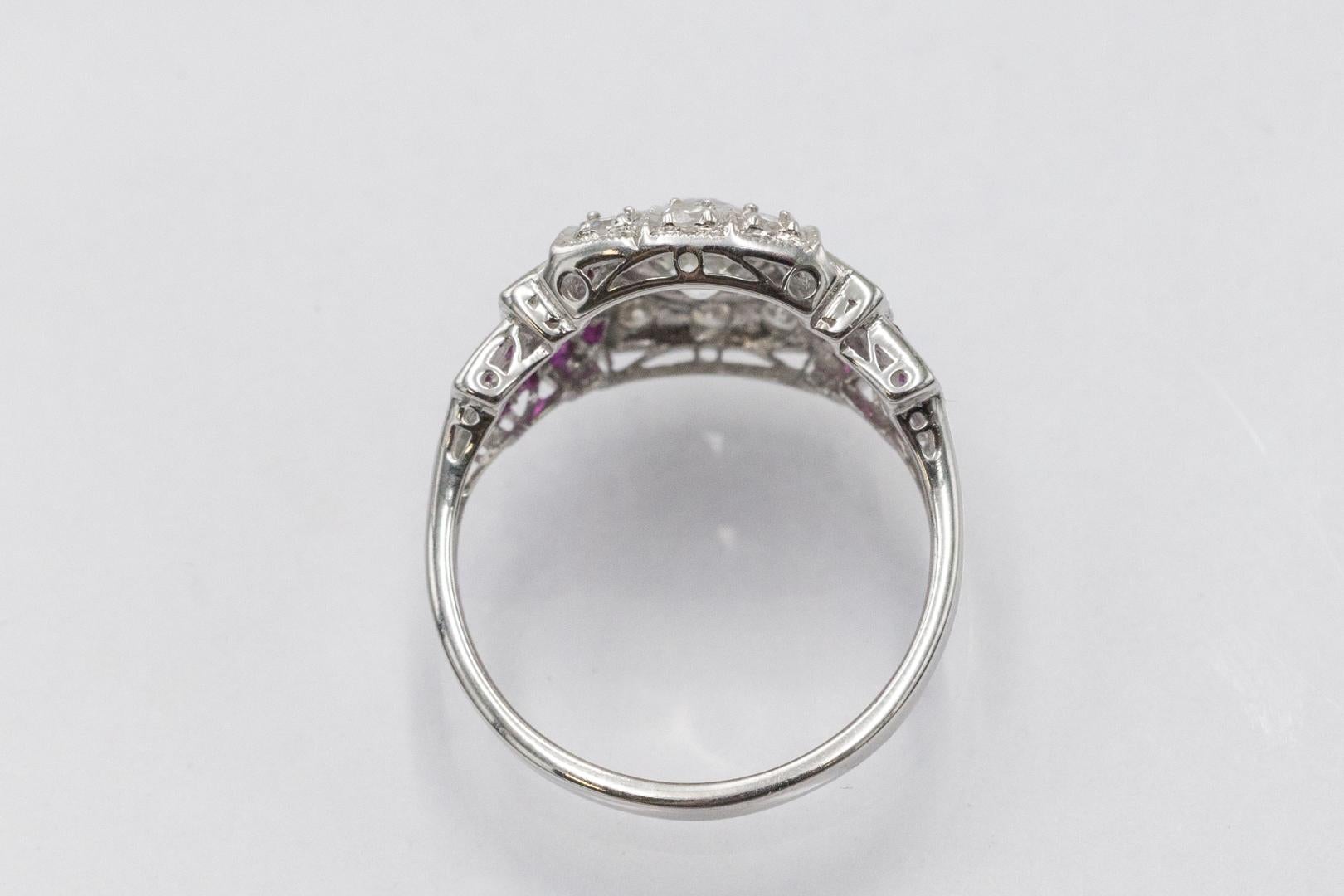Art Deco Geometric Diamond and Ruby Ring For Sale 3