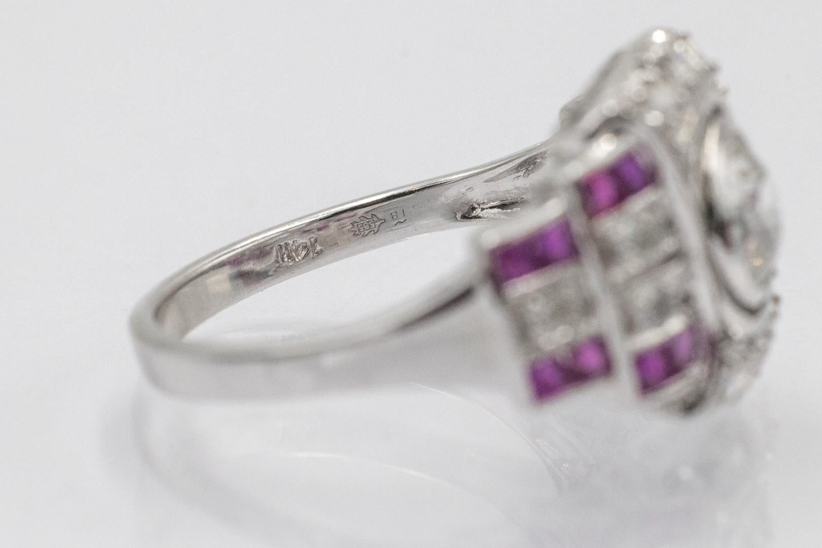 Art Deco Geometric Diamond and Ruby Ring For Sale 4
