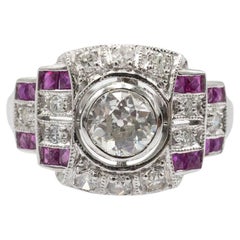 Art Deco Geometric Diamond and Ruby Ring