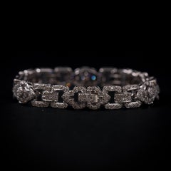 Art Deco Geometric Diamond Panel Link Bracelet 18K White Gold 1940s