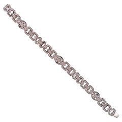 Art Deco Geometric Diamond Panel Link Bracelet 18K White Gold 1940s