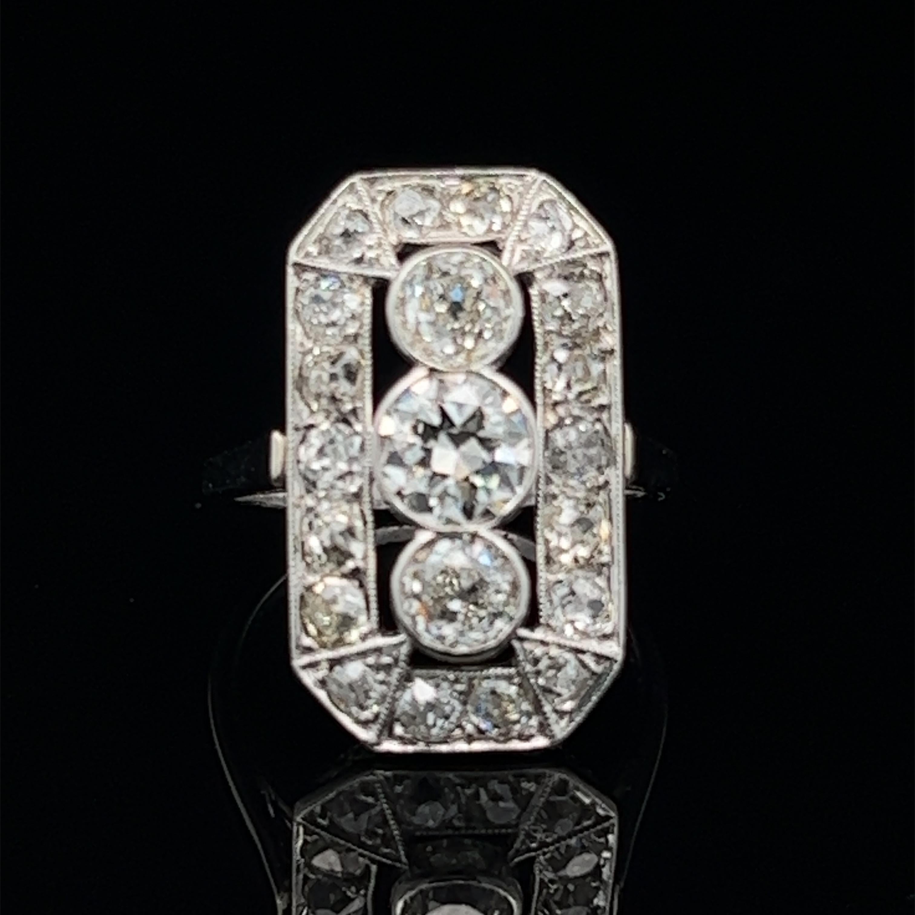 Mixed Cut Art Deco  Geometric Diamond Ring Circa 1920s For Sale