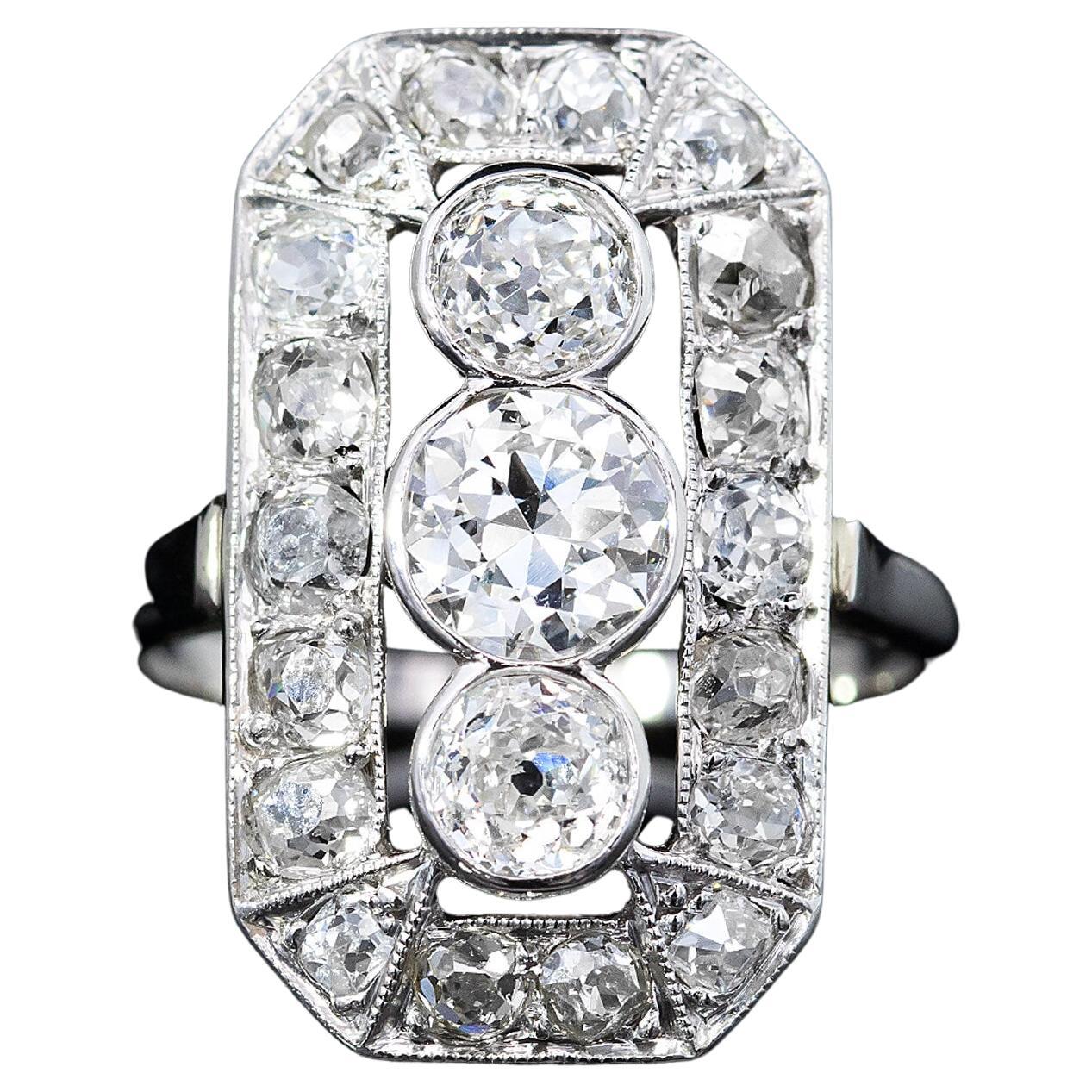 Art Deco  Geometric Diamond Ring Circa 1920s For Sale