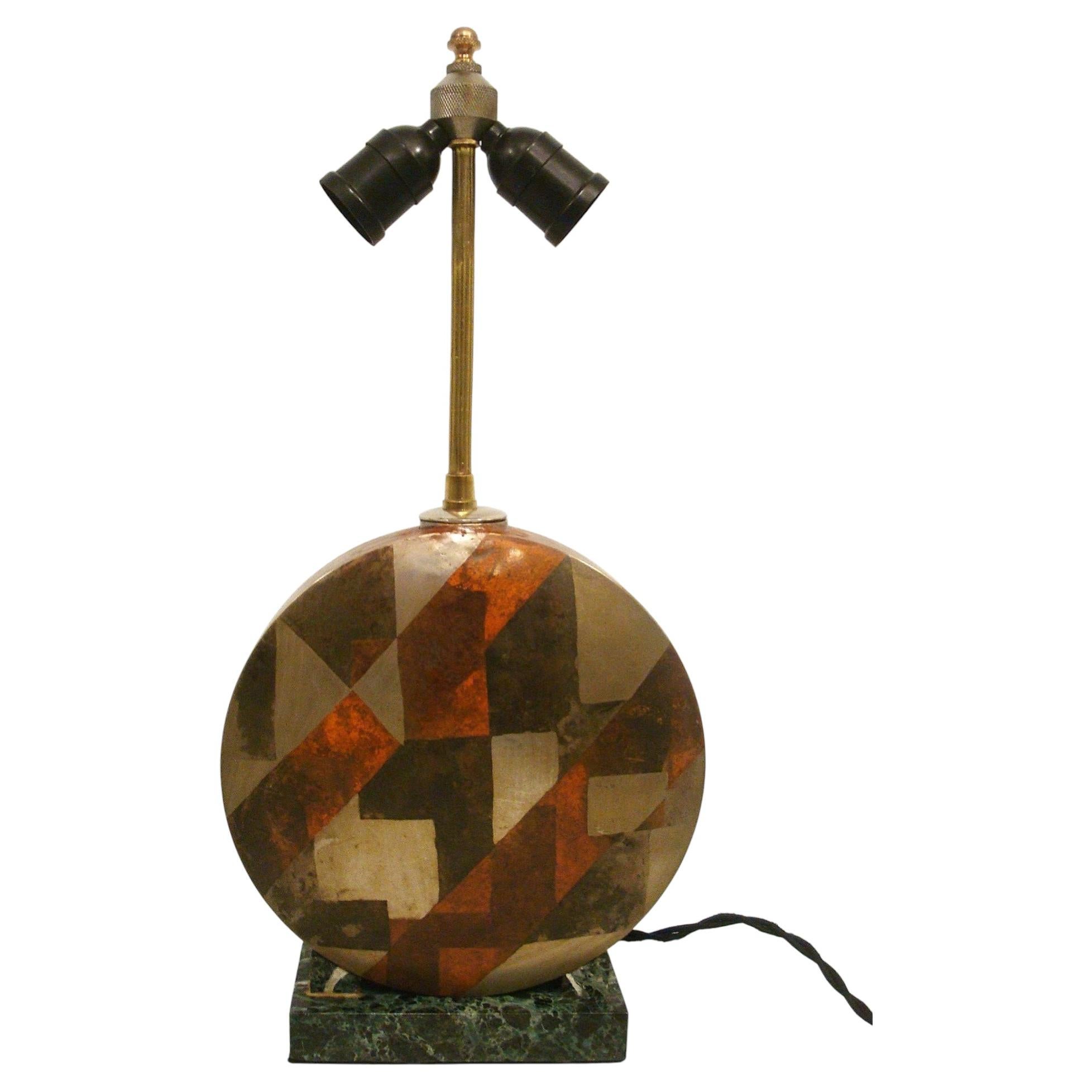 Art Deco Geometric Dinanderie Desk Lamp, c 1930's, France. René Coquery.