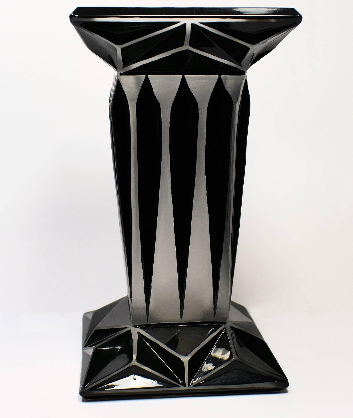 Czech Art Deco Geometric Enamel Glass Vase by Karl Palda For Sale