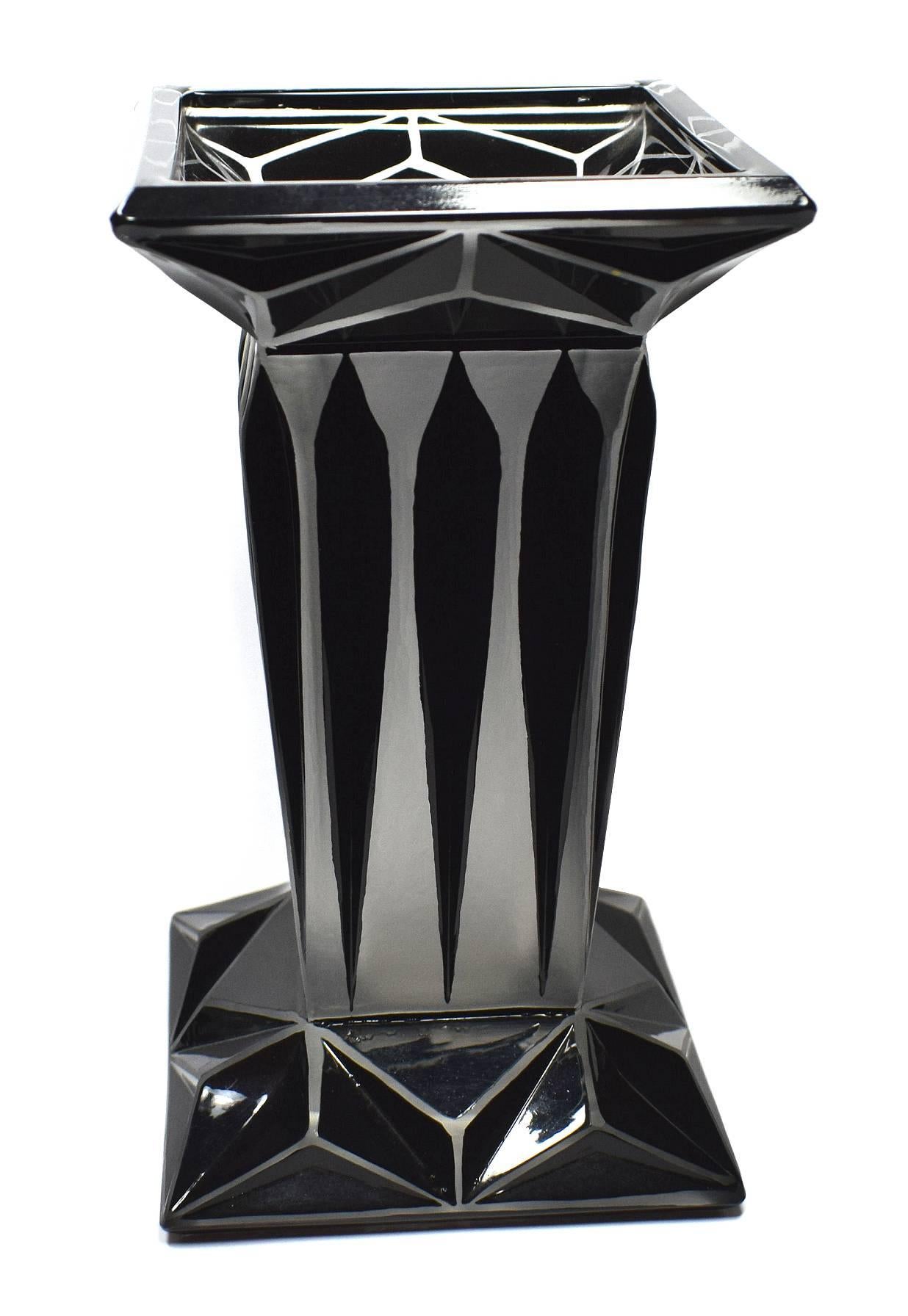 Art Deco Geometric Enamel Glass Vase by Karl Palda In Excellent Condition For Sale In Devon, England
