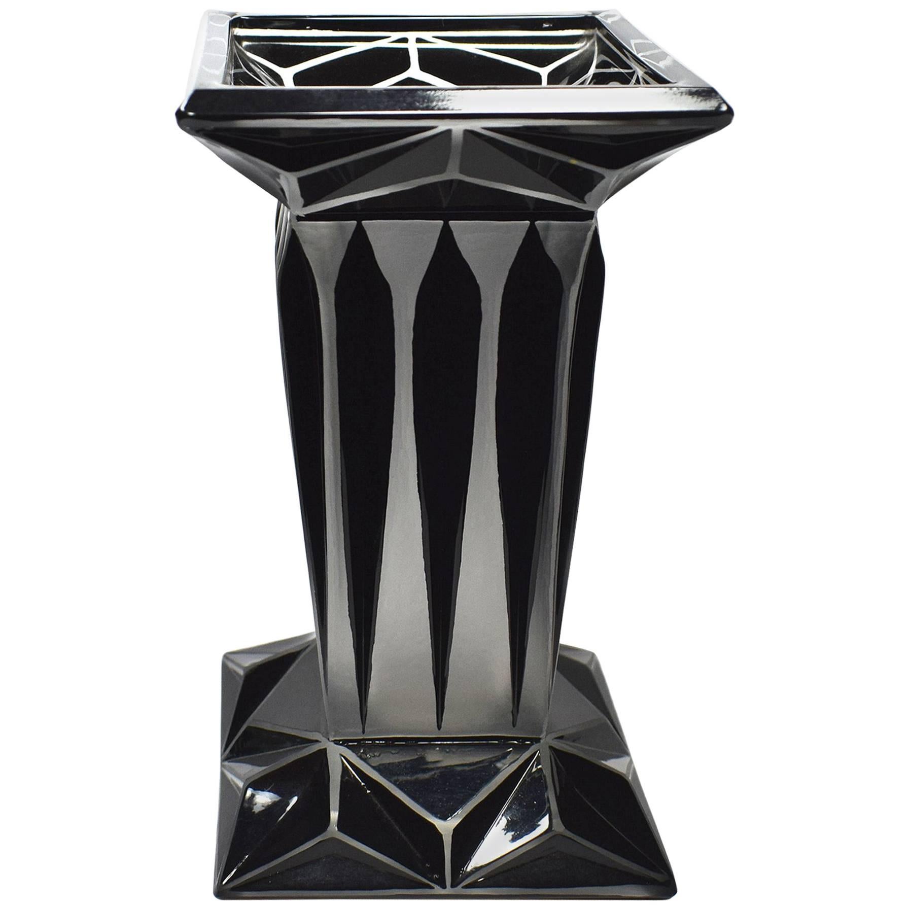 Vase Art Déco en verre émaillé géométrique de Karl Palda