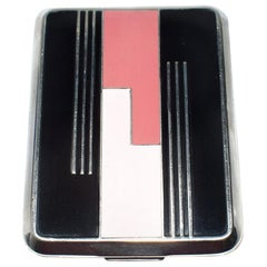 Art Deco Geometric Enamelled Ladies Powder Compact Du Barry