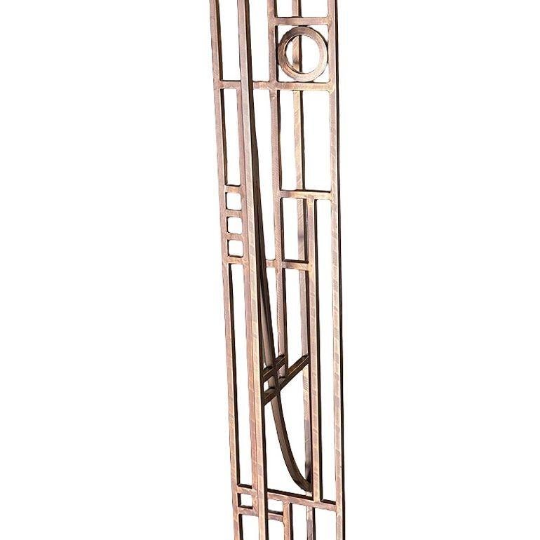 Late 20th Century Art Deco Geometric Frank Lloyd Wright Style Copper Colored Coat & Hat Rack For Sale