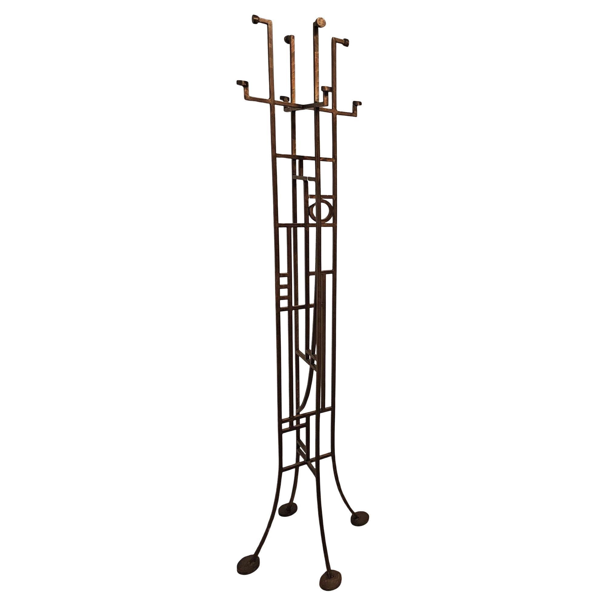 Art Deco Geometric Frank Lloyd Wright Style Copper Colored Coat & Hat Rack For Sale