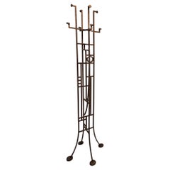 Art Deco Geometric Frank Lloyd Wright Style Copper Colored Coat & Hat Rack