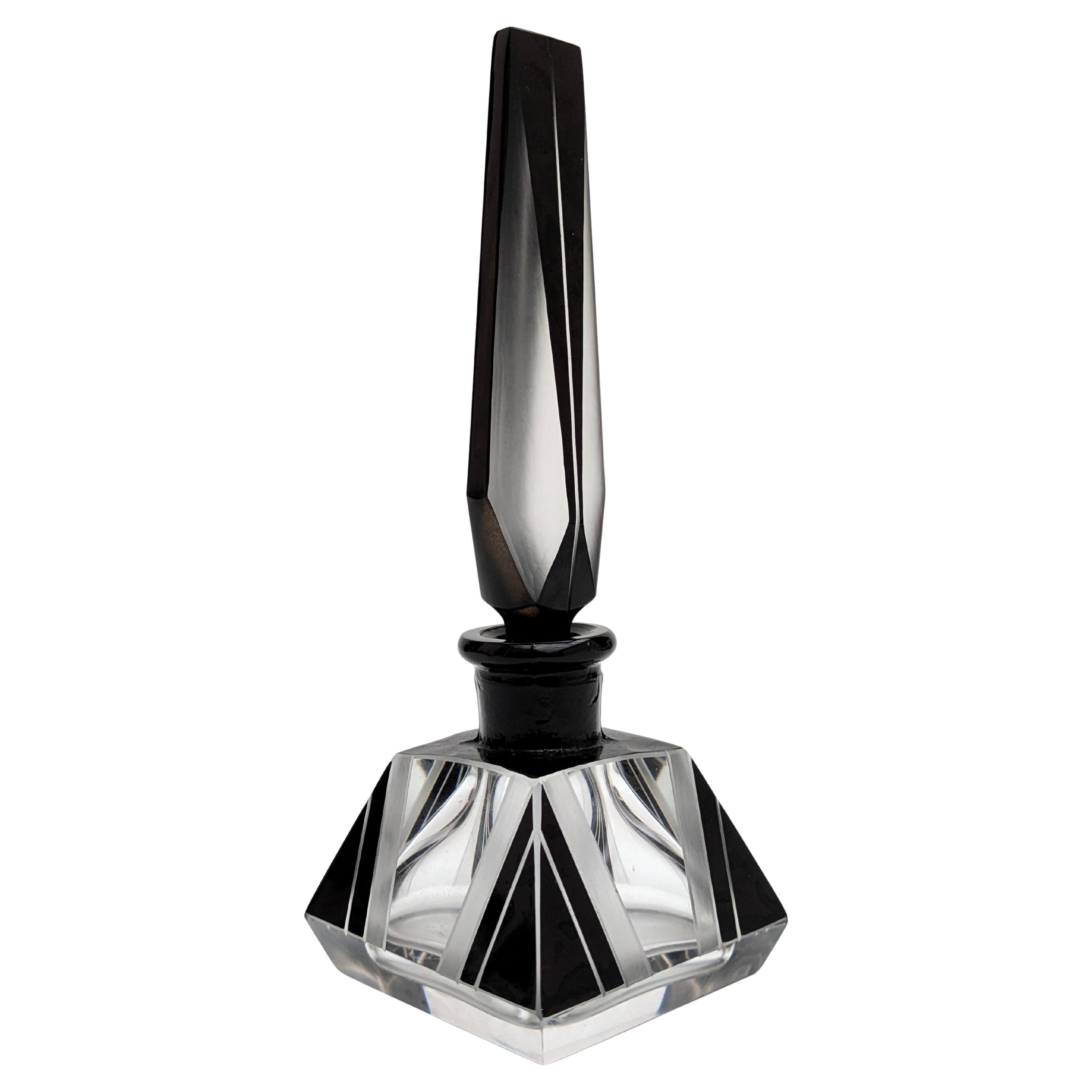Art Deco Geometric Glass Perfume Bottle, 1930's