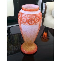 Art Deco Geometric Glass Vase by Le Verre Francais, Schneider